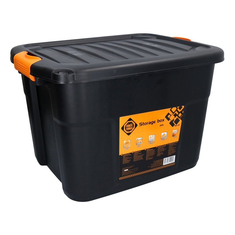 FORTE Caja de almacenamiento de herramientas 42 l con cierre de clic 50x39x34 cm en maletn de herramientas negro, caja, robusta, apilable, con cerradura (000051361905)