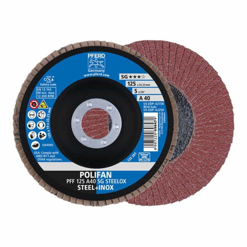 Arandela dentada PFERD POLIFAN A SG STEELOX  115 mm grano 40 plana (4000841550)