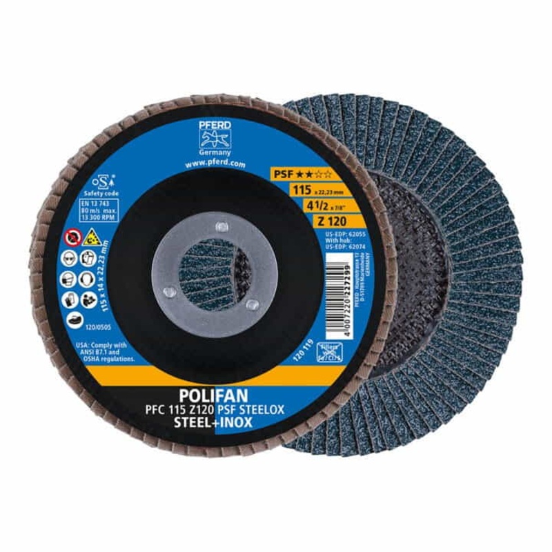 Arandela dentada PFERD POLIFAN Z PSF STEELOX  125 mm grano 120 cnica (8000429641)