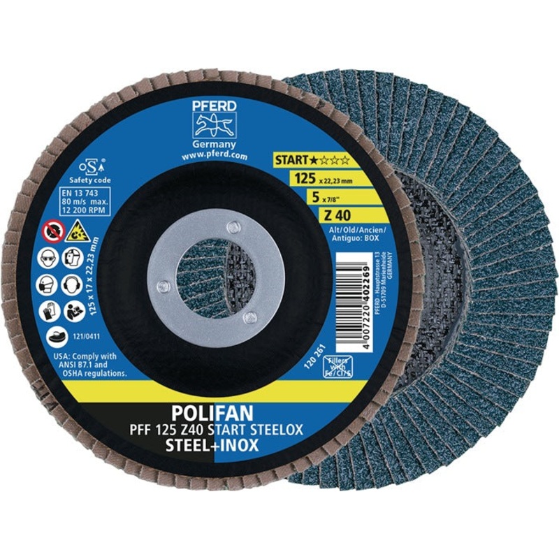 Arandela dentada PFERD POLIFAN Z START STEELOX  125 mm grano Z-40 plana (4000844218)