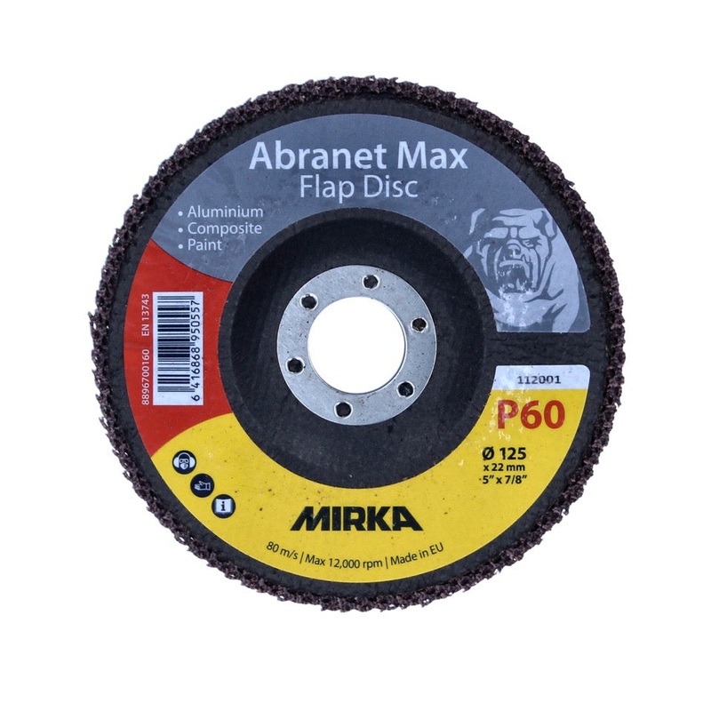 Mirka Abranet Max Flap disc T29 Juego 125 mm 22 mm ALOX 60 20 piezas (20x 8896700160) Arandela dentada para aluminio, compuestos, pintura