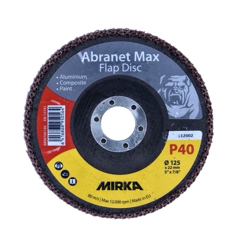 Mirka Abranet Max Flap Disc T29 Set 125 mm 22 mm ALOX 40 40 piezas (40x 8896700140) Arandela dentada para aluminio, compuestos, pintura