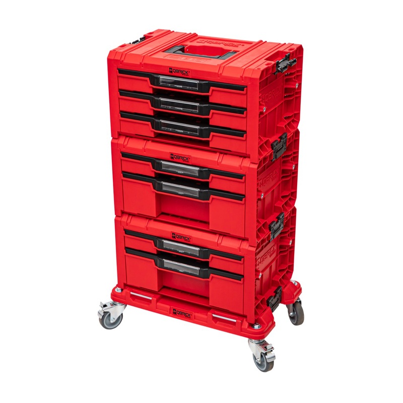 Qbrick System PRO Set de taller de cajones 3 ROJO ULTRA HD + 2x Cajn 2 Caja de herramientas + 1x Cajn 3 Caja de herramientas + Plataforma rodante