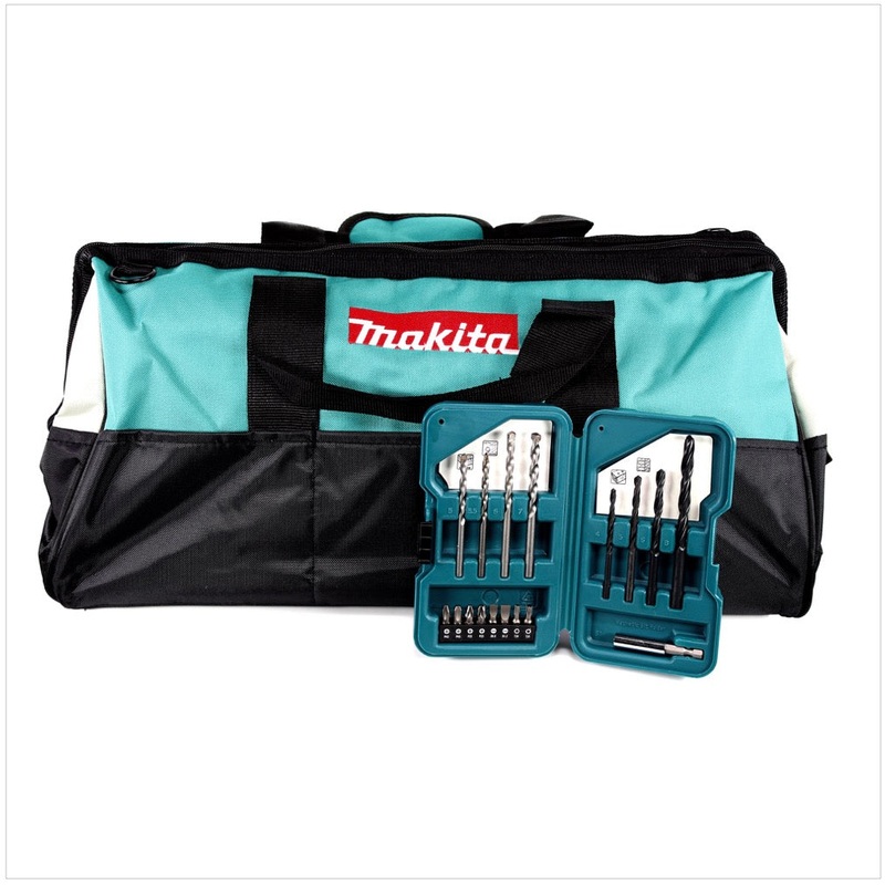 Makita D-40216 Juego de brocas y brocas de 17 piezas en maletn de transporte + bolsa de herramientas de tela