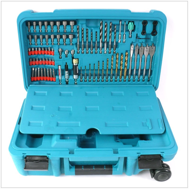 Maletn de herramientas de transporte Makita con ruedas de transporte con juego de herramientas de 79 piezas para dispositivos Ni-MH Ni-CD de 12, 14,4 18 V - carro