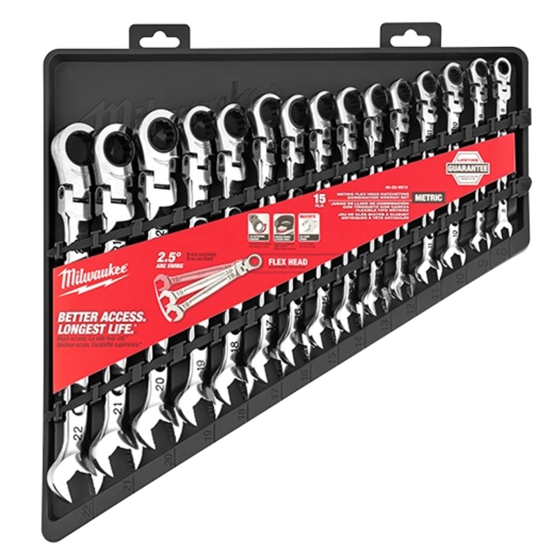15pc Metric Flex Head Ratcheting Combination Wrench Set
