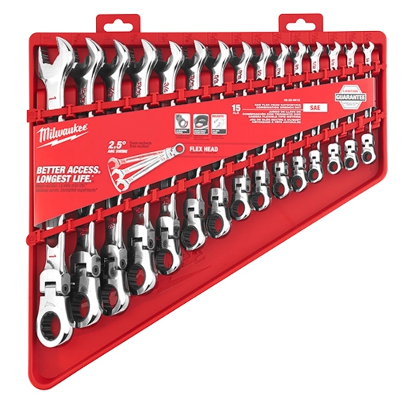 15pc SAE Flex Head Ratcheting Combination Wrench Set