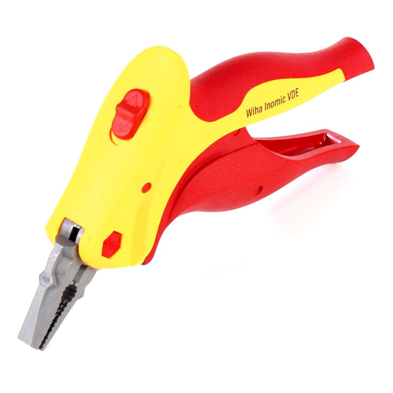Alicate universal Wiha Inomic para electricista certificado VDE 1000 V con resorte y pestillo (Z 01 916 180)