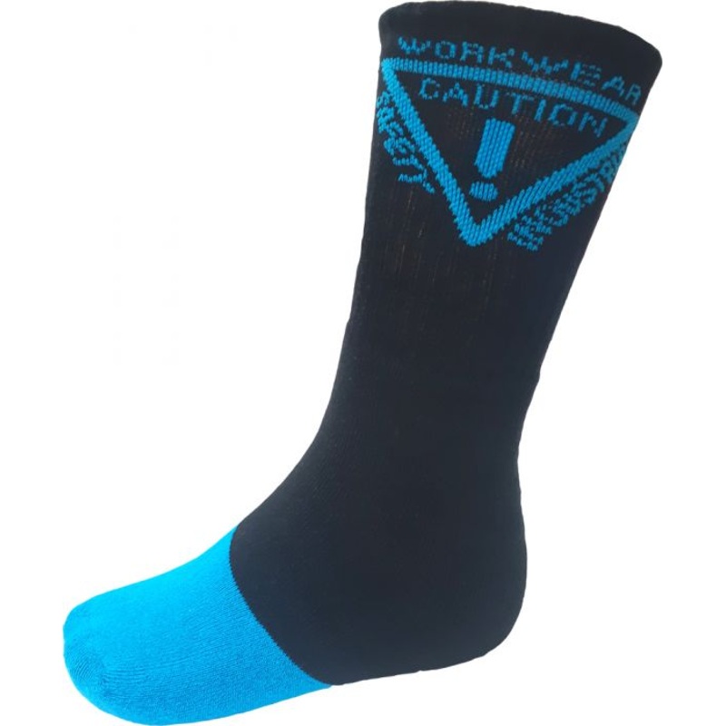 Caution Work Socks - 5 Pack Black/Blue-Size 8-10