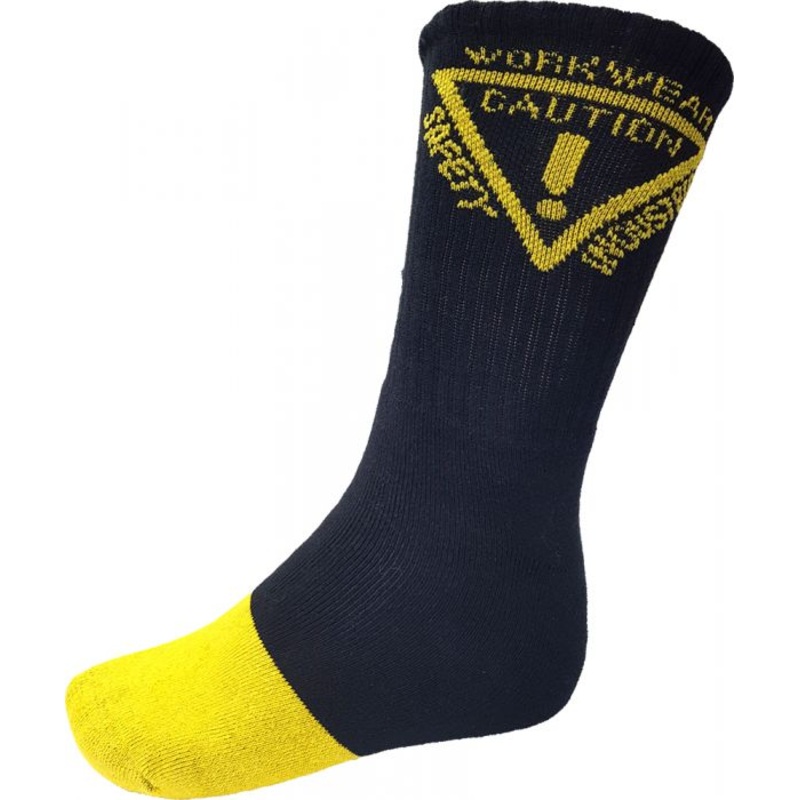Caution Work Socks - 5 Pack Black/Yellow-Size 11-13