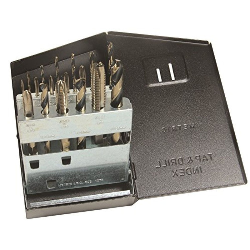 Viking Drill and Tool 57990 Metric Gold Oxide Tungsten Spiral Point Plug Style Drill/Tap Set with Metal Case, 18 Piece Set
