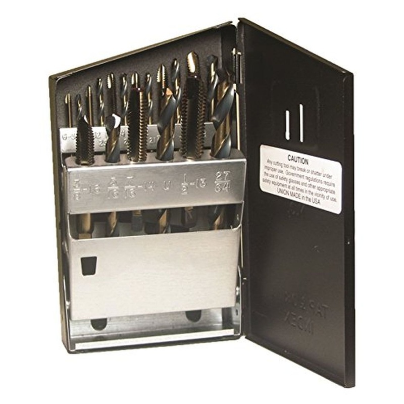 Viking Drill and Tool 58010 Gold Oxide Spiral Point Plug Style Magnum Super Premium Tap/Drill Set, 18 Piece Set