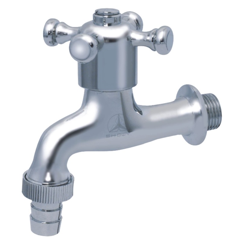 Showy C.P. Hose Union BIB (Toilet) Cross Handle Tap | Nozzle Size : 1/2" or 3/4"