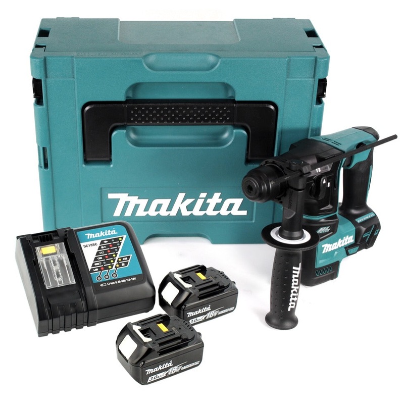 Makita DHR 171 RFJ 18 V Taladro percutor inalmbrico sin escobillas de 2 etapas SDS Plus + 2x bateras 3.0Ah + cargador + Makpac