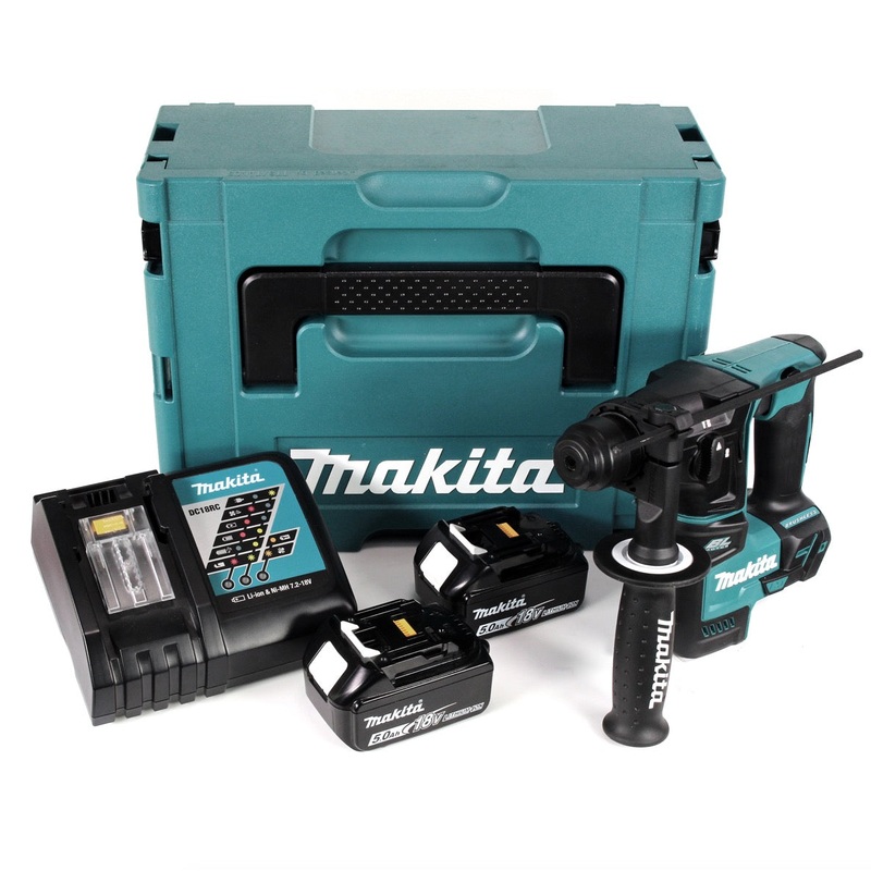 Makita DHR 171 RTJ taladro percutor a batera sin escobillas SDS Plus 18 V 1,2 J + 2x bateras 5,0 Ah + cargador + Makpac