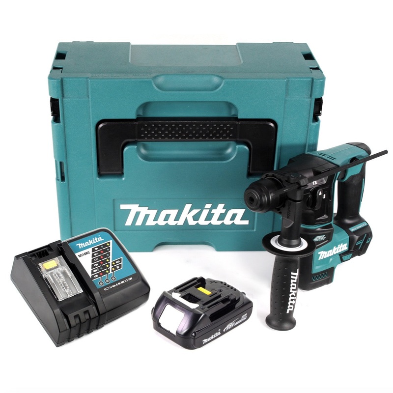 Makita DHR 171 RY1J 18 V Taladro percutor inalmbrico sin escobillas de 2 etapas SDS Plus + 1x batera 1,5Ah + cargador