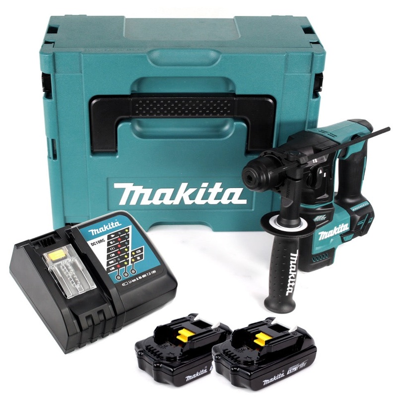 Makita DHR 171 RYJ 18V Taladro percutor inalmbrico sin escobillas de 2 etapas SDS Plus + 2x bateras 1,5 Ah + cargador