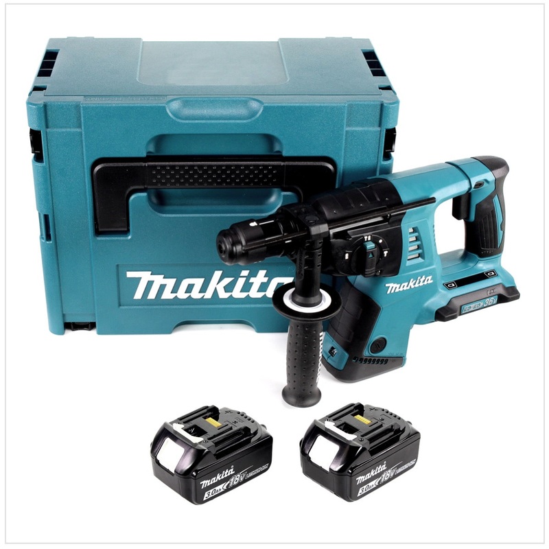 Makita DHR 264 2 x 18 V / 36 V Li-Ion SDS Plus taladro percutor a batera en Makpac 4 con inserto + 2 x batera BL 1830 18 V 3,0 Ah Li-Ion