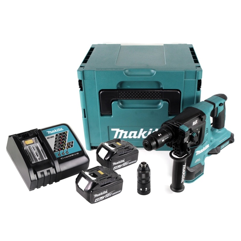 Makita DHR 281 RMJ martillo perforador inalmbrico brushless 28 mm en Makpac con 2x 18 V 4 Ah/4000 mAh batera y cargador