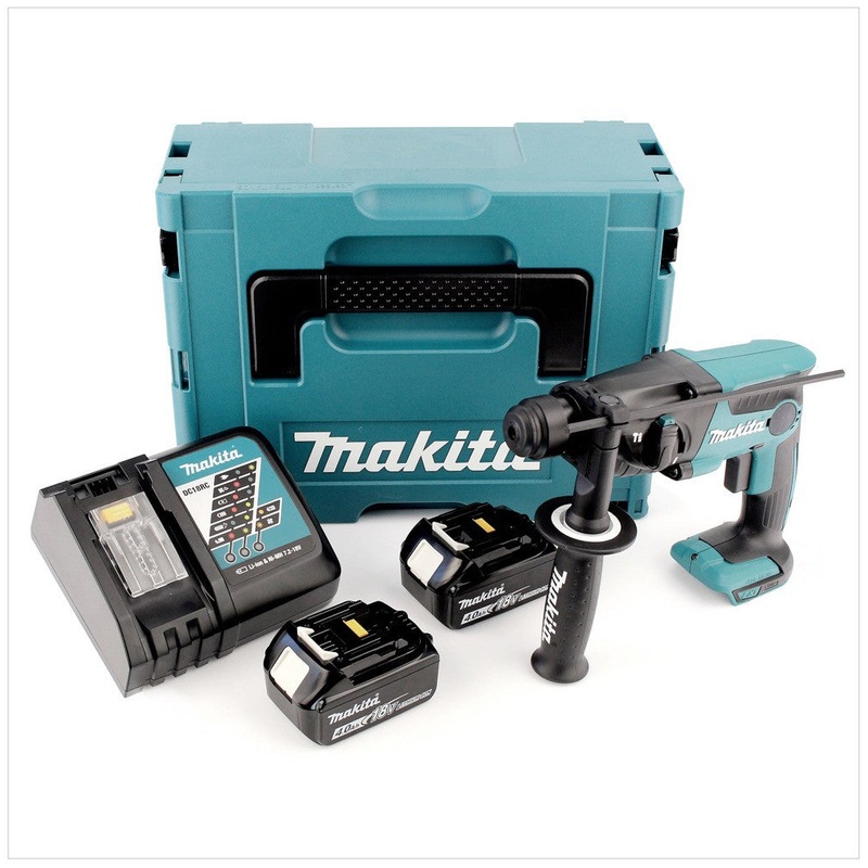 Martillo perforador inalmbrico Makita DHR 165 RMJ 18 V en Makpac con bateras 2 x 4 Ah, cargador