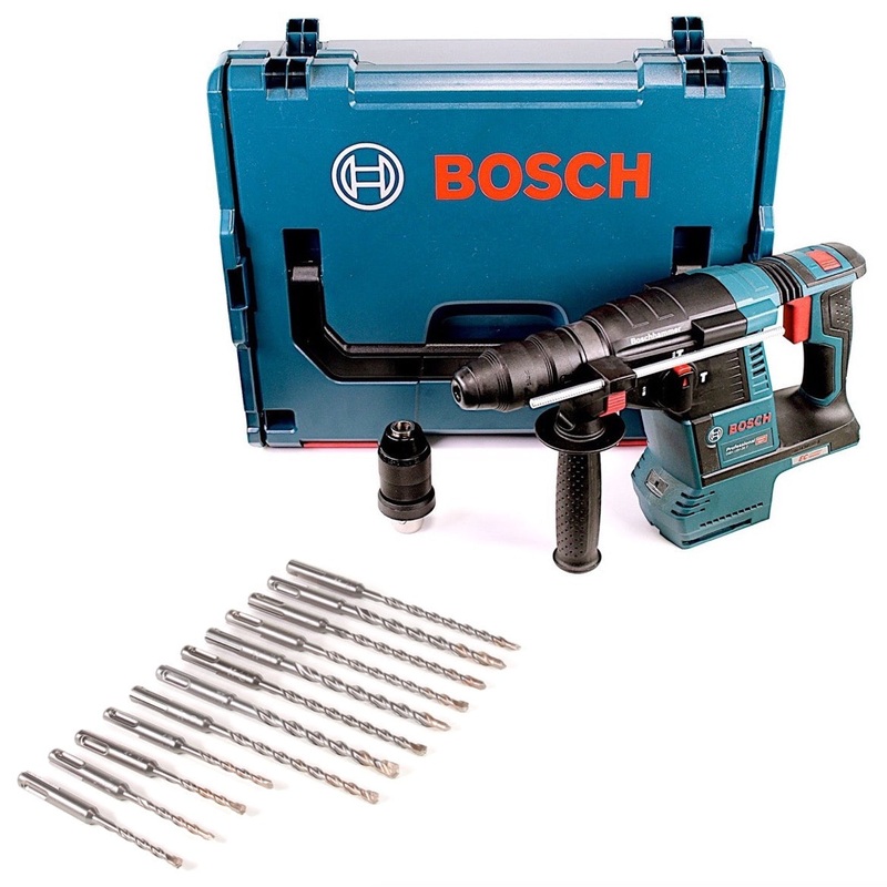 Taladro percutor inalmbrico Bosch GBH 18V-26 F 18V 2.6J SDS-Plus en L-Boxx con juego de brocas Makita SDS-VPlus de 12 piezas.