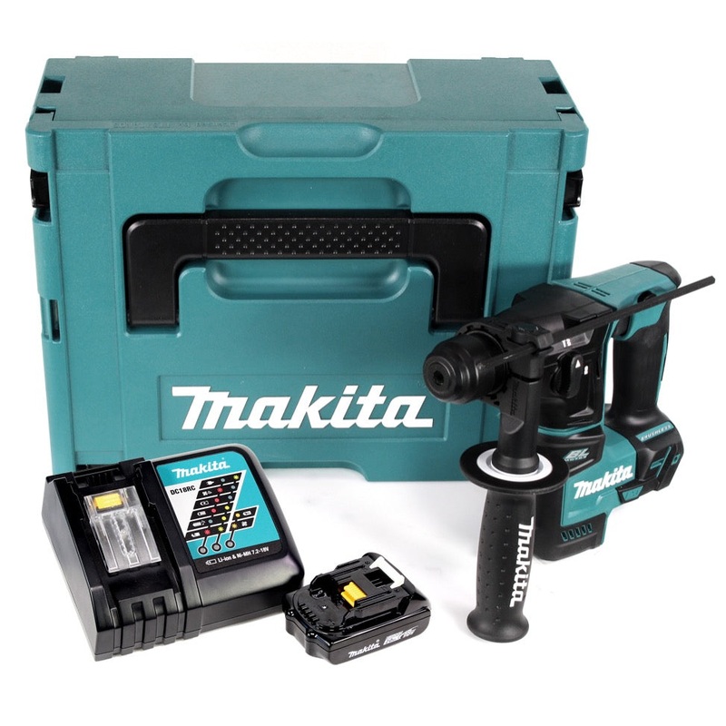 Taladro percutor inalmbrico Makita DHR 171 RA1J 18 V 1,20 J SDS Plus Brushless + 1x batera 2,0 Ah + cargador + Makpac
