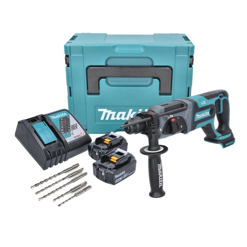 Taladro percutor inalmbrico Makita DHR 241 RFJ 18 V 2,0 J SDS plus + 2x bateras 3,0 Ah + cargador + juego de taladros de 5 piezas + Makpac