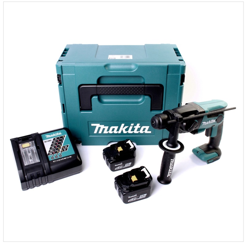 Taladro percutor Makita DHR 164 RMJ con batera de iones de litio de 14,4 V en Makpac con batera de 2 x 4 Ah y cargador