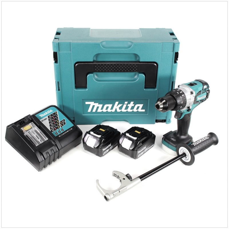 Makita DHP 481 RMJ Taladro percutor a batera de 18 V sin escobillas 115 Nm en Makpac con 2 bateras de iones de litio de 4 Ah y cargador