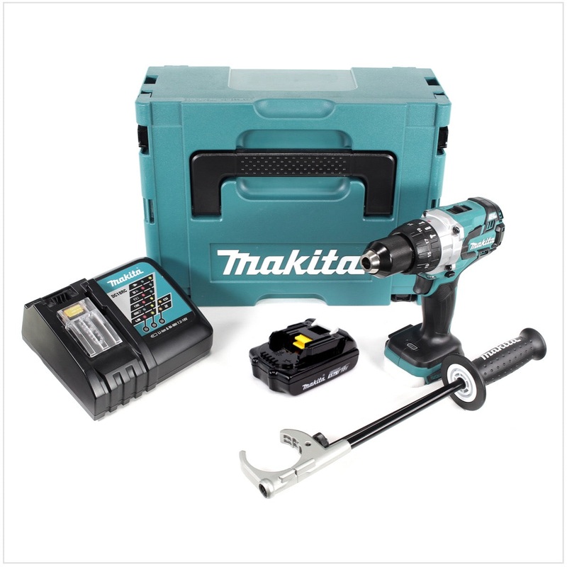 Makita DHP 481 Y1J-D Taladro percutor inalmbrico de 18 V sin escobillas 115 Nm en Makpac con 1 batera de iones de litio de 1,5 Ah y cargador