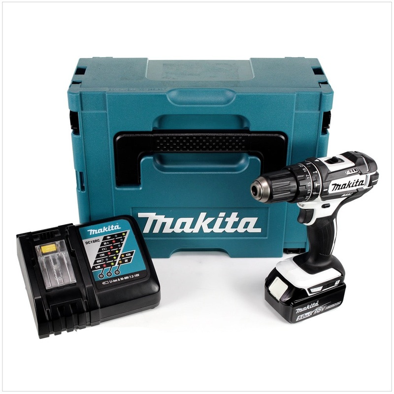 Makita DHP 482 RT1J W Taladro percutor inalmbrico 18 V 62 Nm + 1x batera 5,0 Ah + cargador en Makpac 2