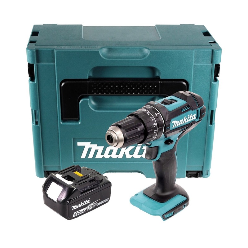 Taladro de impacto inalmbrico Makita DHP 482 M1J 18 V 62 Nm + 1x batera 4.0 Ah + Makpac - sin cargador