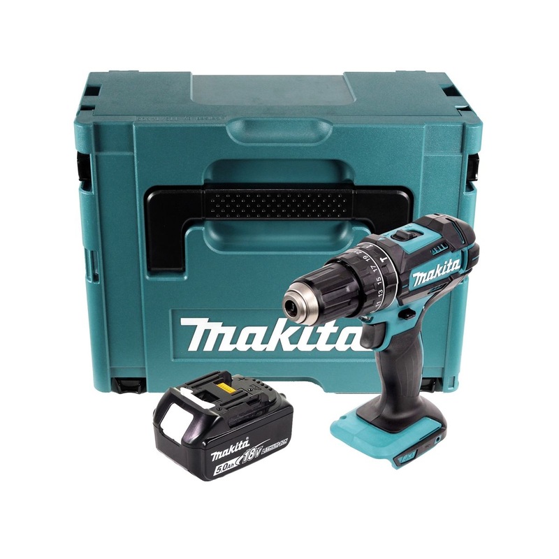 Taladro de impacto inalmbrico Makita DHP 482 T1J 18 V 62 Nm + 1x batera 5.0 Ah + Makpac - sin cargador