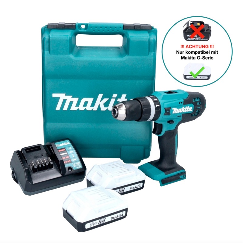 Taladro percutor a batera Makita HP 488 DWE 18 V 42 Nm Serie G + 2x Bateras 1,5 Ah + Cargador + Maletn