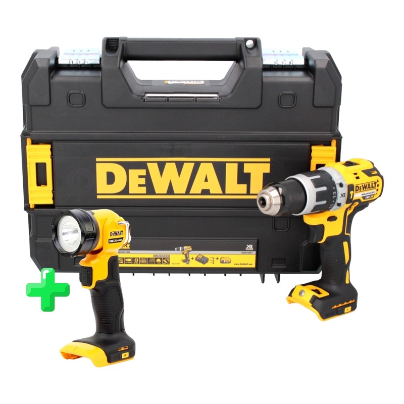 Taladro percutor inalmbrico DeWalt DCD 796 NT 18 V 70 Nm sin escobillas + TSTAK + lmpara de batera DeWalt DCL 040 18V XR Li-Ion