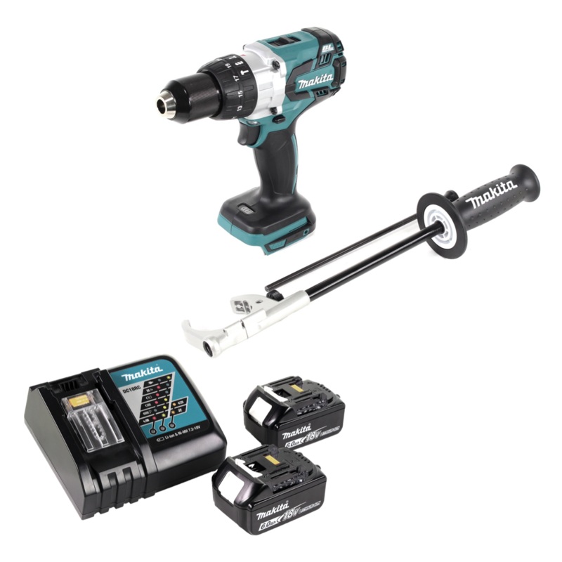 Taladro percutor inalmbrico Makita DHP 481 RG 18 V 115 Nm sin escobillas + 2x batera 6.0 Ah + cargador