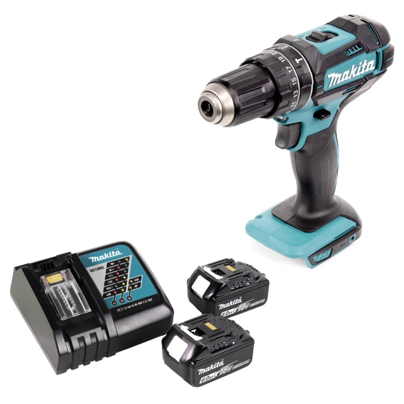Taladro percutor inalmbrico Makita DHP 482 RG 18 V 62 Nm + 2x batera 6.0 Ah + cargador