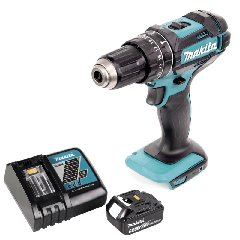 Taladro percutor inalmbrico Makita DHP 482 RG1 18 V 62 Nm + 1x batera 6.0 Ah + cargador