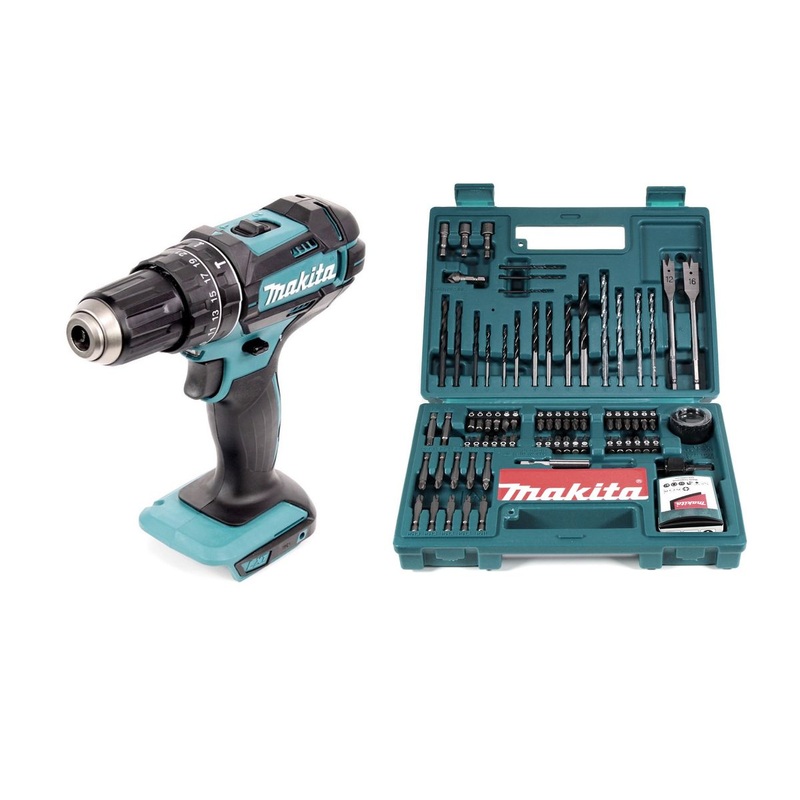 Taladro percutor inalmbrico Makita DHP 482 Z 18 V 62 Nm Solo + juego de broca y broca Makita 100 piezas
