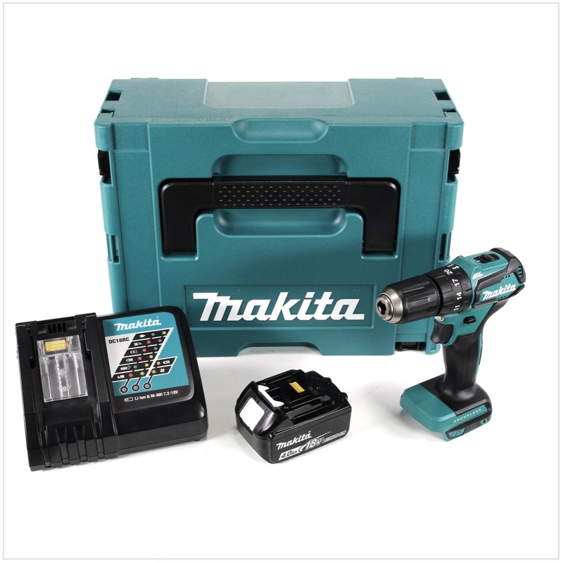 Taladro percutor inalmbrico Makita DHP 483 RM1J 18V 40Nm en Makpac + 1x batera 4,0 Ah + cargador