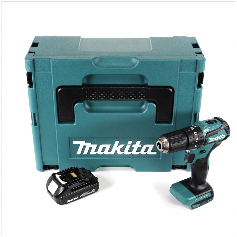 Taladro percutor inalmbrico Makita DHP 483 Y1J 18V 40Nm en Makpac + 1 batera de 1,5 Ah - sin cargador