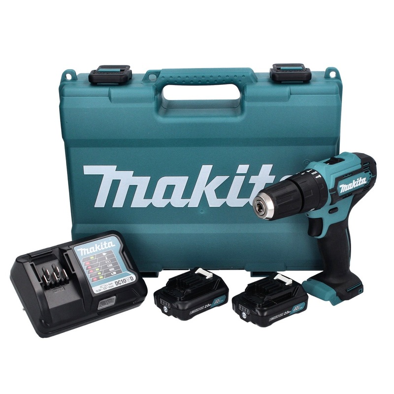 Taladro percutor inalmbrico Makita HP 333 DWAE 12 V 30 Nm + 2x batera 2.0 Ah + cargador + maletn