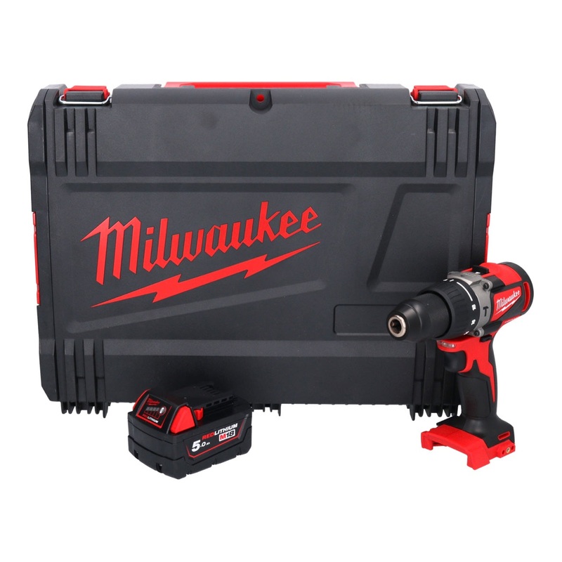 Taladro percutor inalmbrico Milwaukee M18 BLPD2-501X 18 V 82 Nm Brushless + 1x Batera 5.0 Ah + HD Box - sin cargador