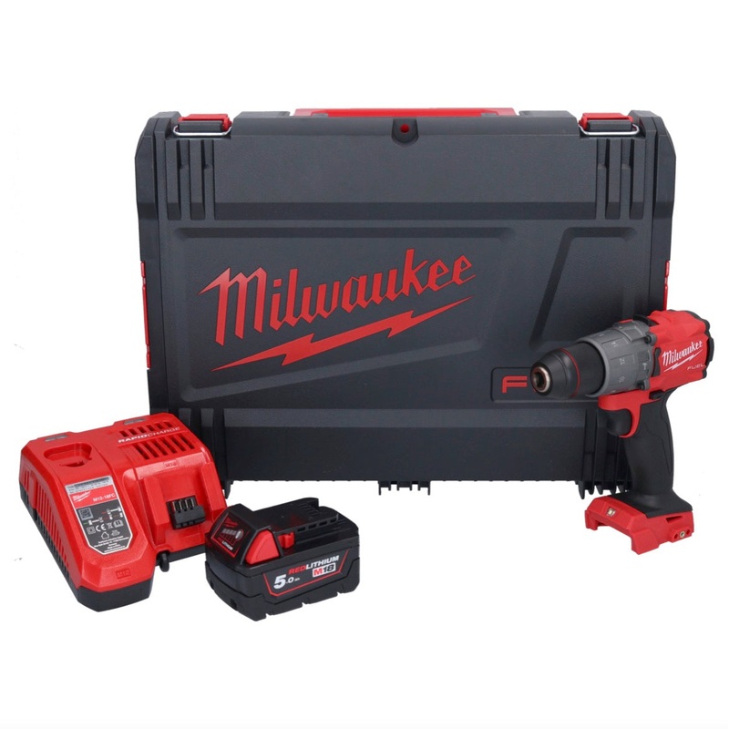 Taladro percutor inalmbrico Milwaukee M18 FPD2-501X 18 V 135 Nm brushless + 1x batera 5.0 Ah + cargador + caja HD