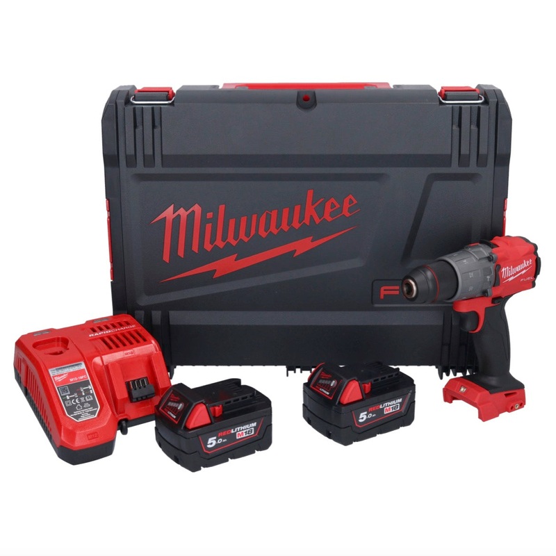 Taladro percutor inalmbrico Milwaukee M18 FPD2-502X 18 V 135 Nm brushless (4933464264) + 2x batera 5.0 Ah + cargador + caja HD