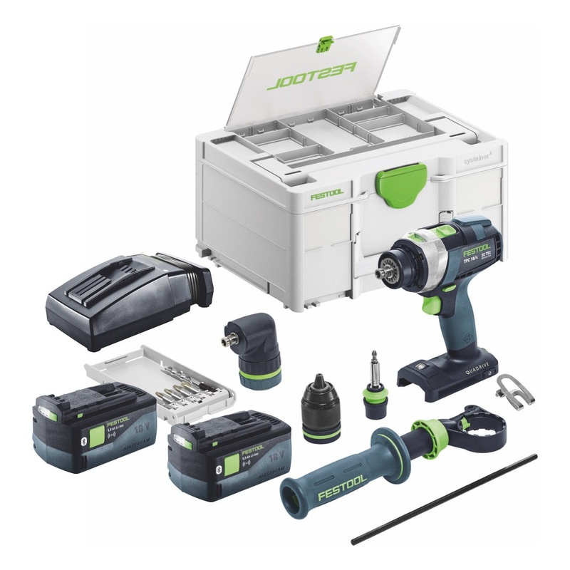 Festool TPC 18/4 I set bsico taladro percutor a batera 18 V 75 Nm sin escobillas + 2x bateras recargables 5.0 Ah + cargador + Systainer