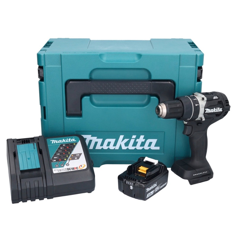 Makita DHP 484 RF1JB Taladro percutor inalmbrico 18 V 54 Nm Brushless Negro + 1x Batera 3.0 Ah + Cargador + Makpac