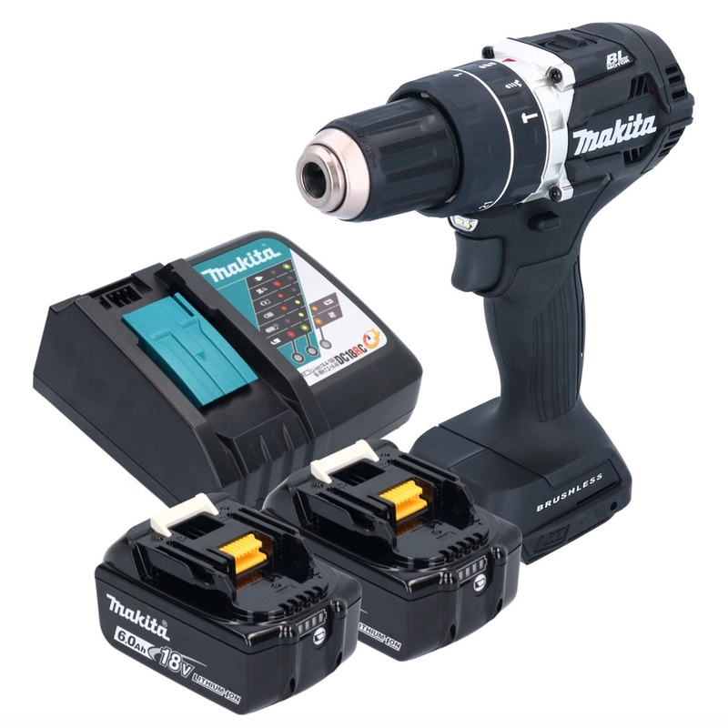 Makita DHP 484 RGB Taladro Percutor a Batera 18 V 54 Nm Brushless Negro + 2x Batera 6.0 Ah + Cargador