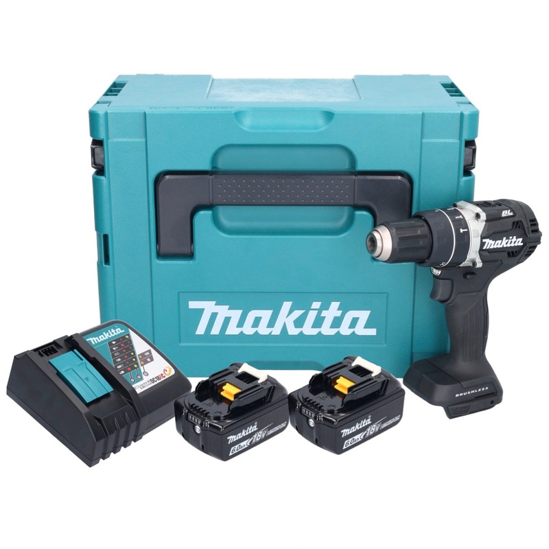 Makita DHP 484 RGJB Taladro de impacto inalmbrico 18 V 54 Nm Brushless Negro + 2x Batera 6.0 Ah + Cargador + Makpac