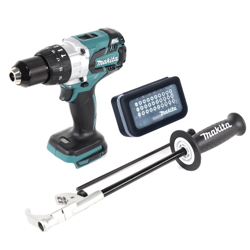 Taladro de impacto inalmbrico Makita DHP 481 Z sin escobillas 18 V 115 Nm + juego de brocas 31 piezas (D-30667)